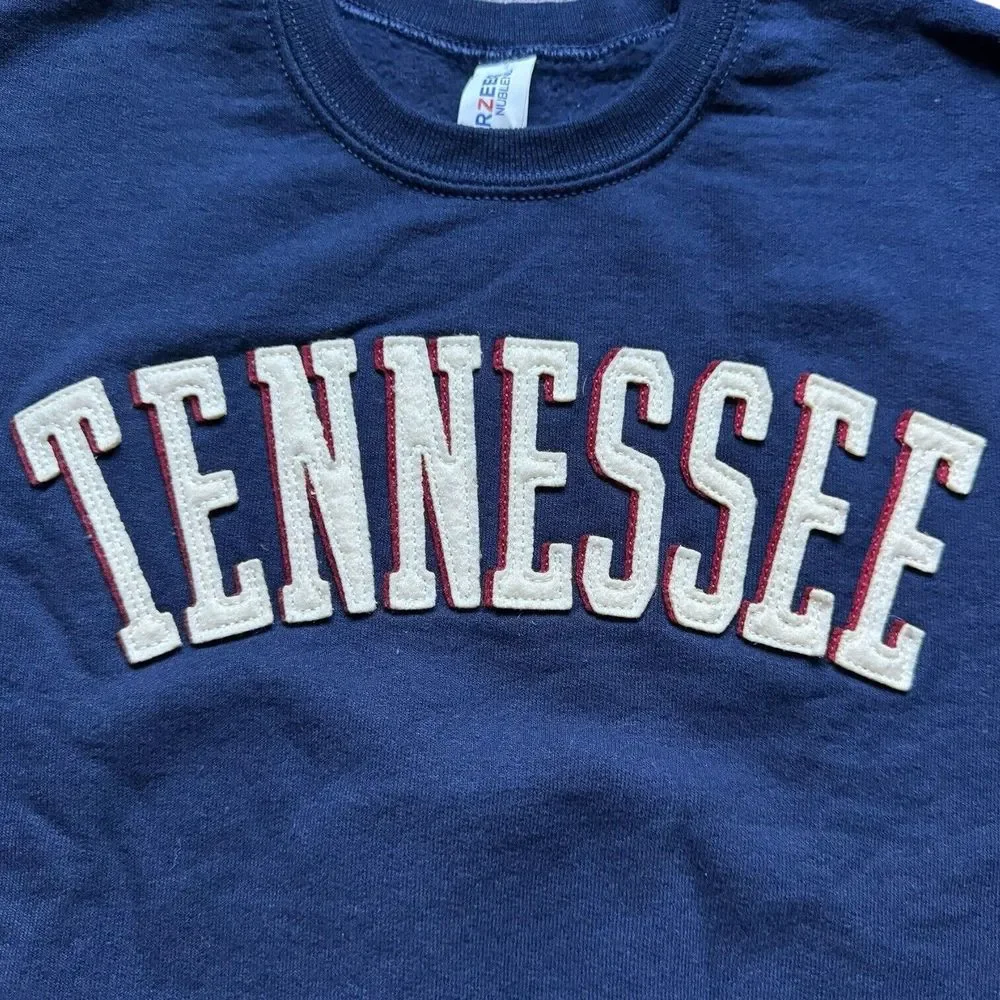 Tennessee Youth Small Pullover Sweatshirt Blue Tackle Twill Fleece Shirt Jerzees